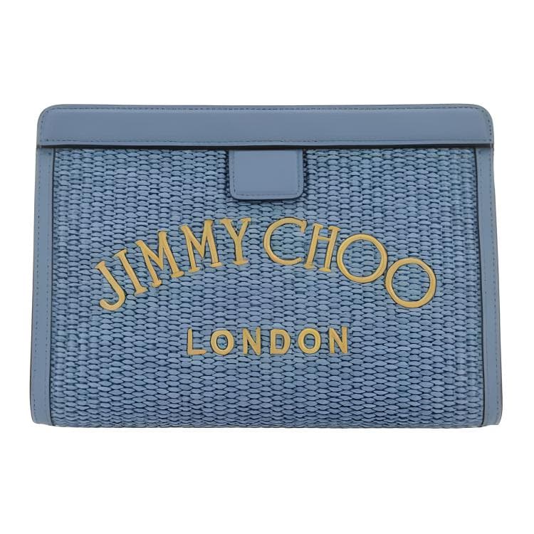 Jimmy Choo Embroidery Cow Clutch Makeup Bag Blue Basic Set (Bag+Dust Bag)