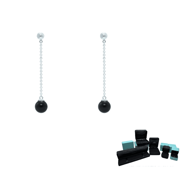 TIFFANY & CO. 925 Sterling Silver Earrings Black Black