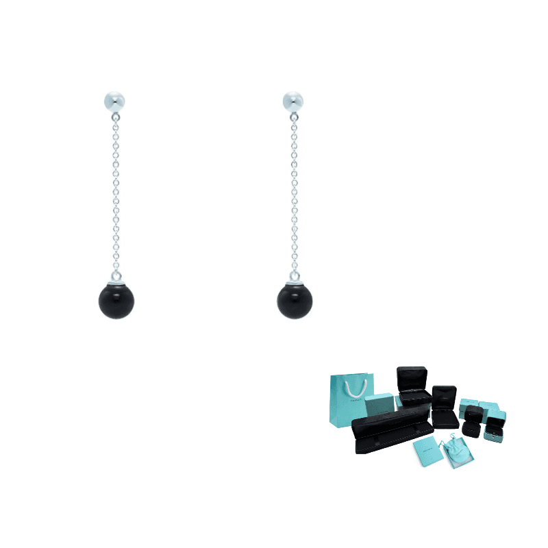 TIFFANY & CO. 925 Sterling Silver Earrings Black Black