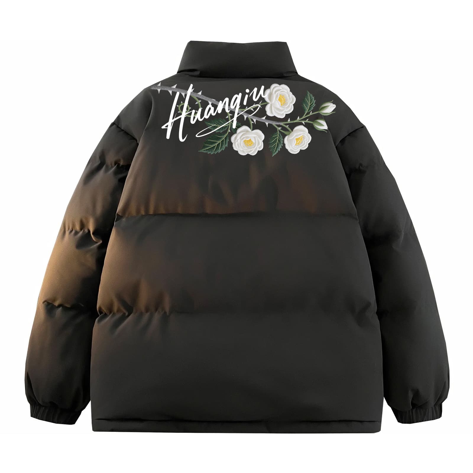 HUANQIU Puffer Jackets Stand Collar Thickened Padded Puffer Jacket Black