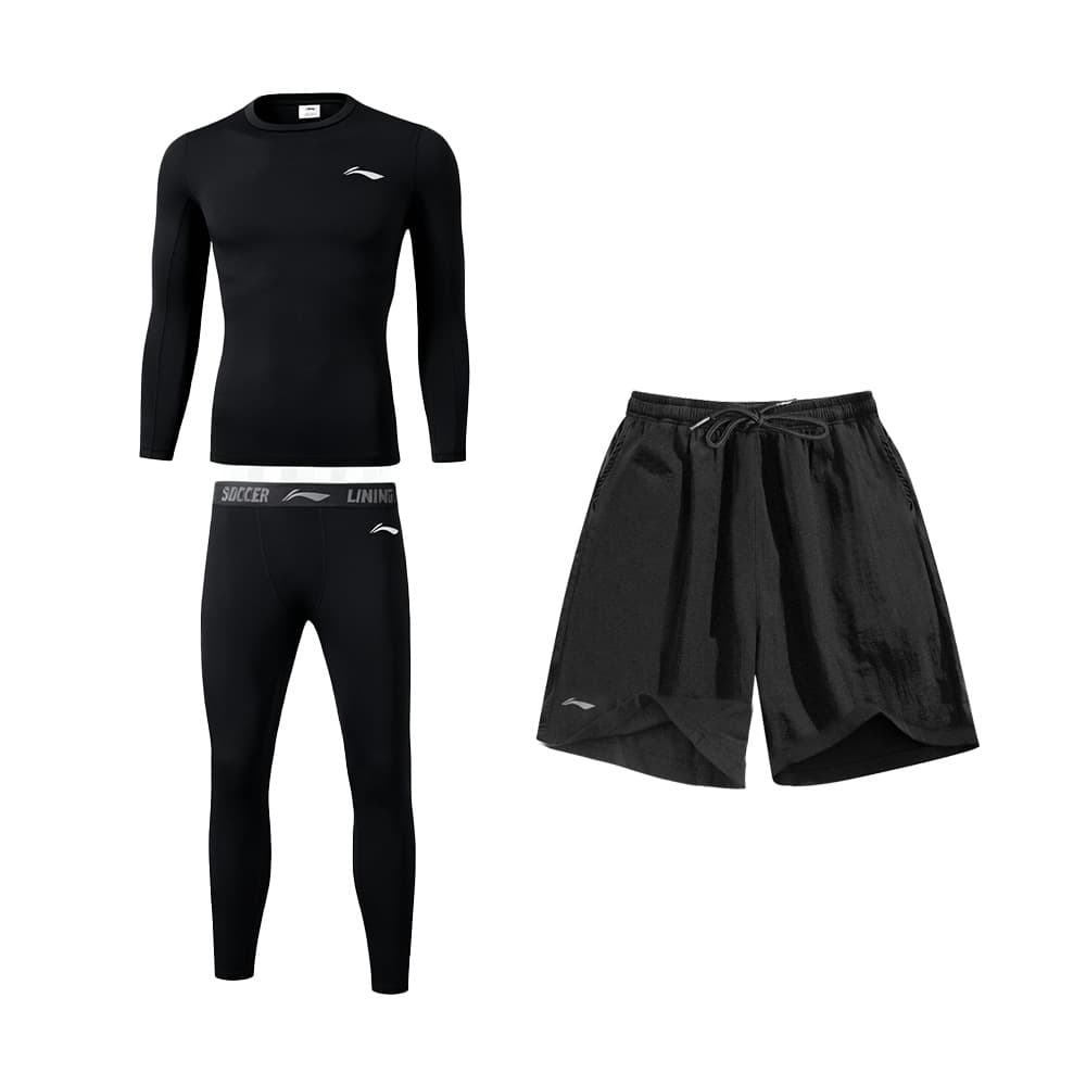 LiNing Compression Garment FleeceLined Fitness Set Black