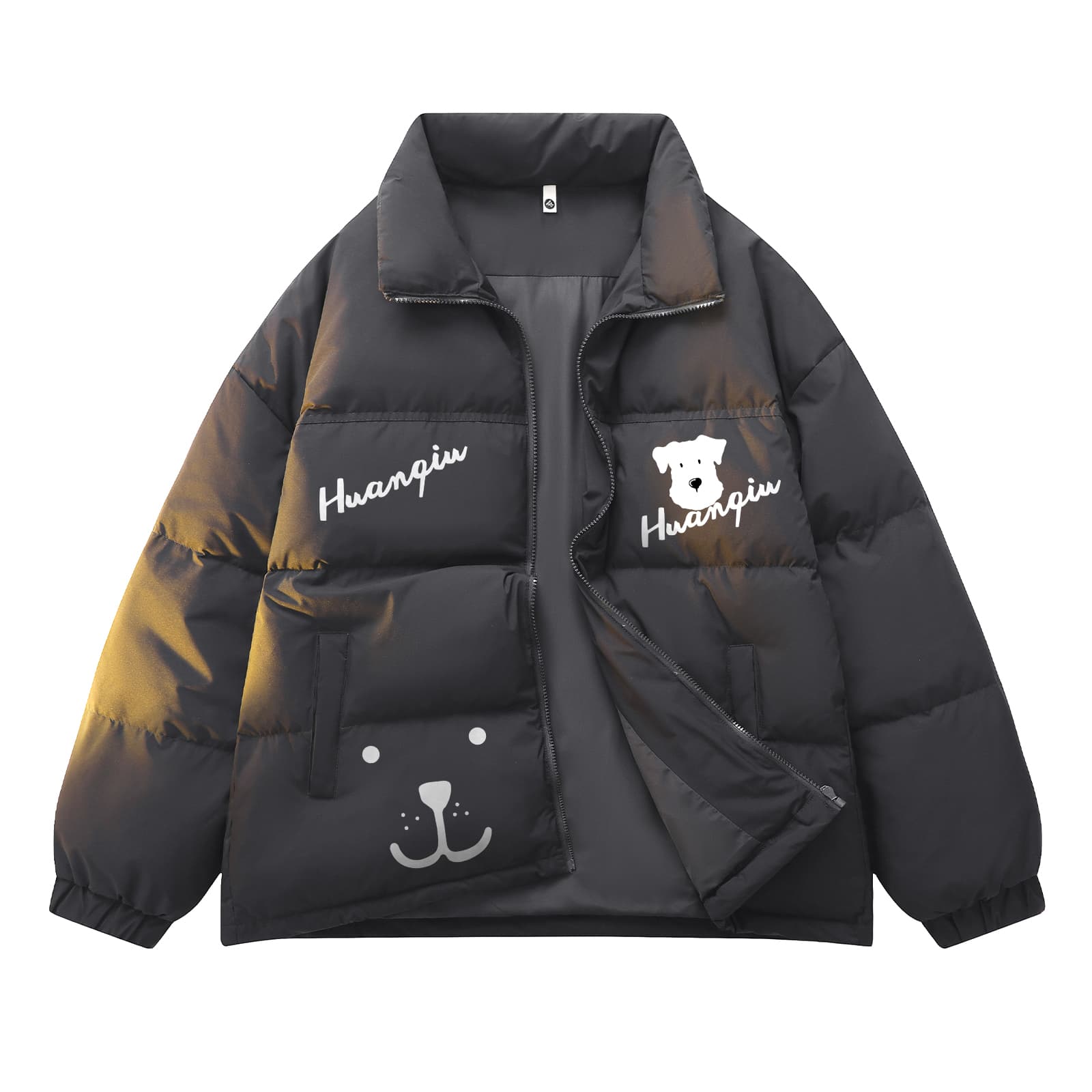 HUANQIU Down Jackets Stand Collar Thickened Puffer Jacket Dark Gray