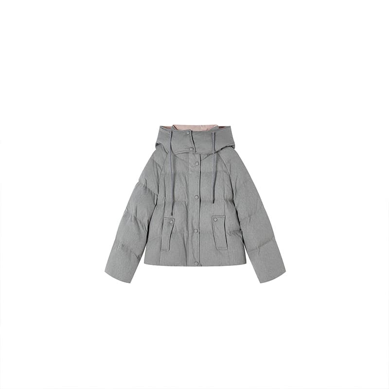XIANGYING Down Jackets Light Gray Hooded Moderate Puffer Jacket