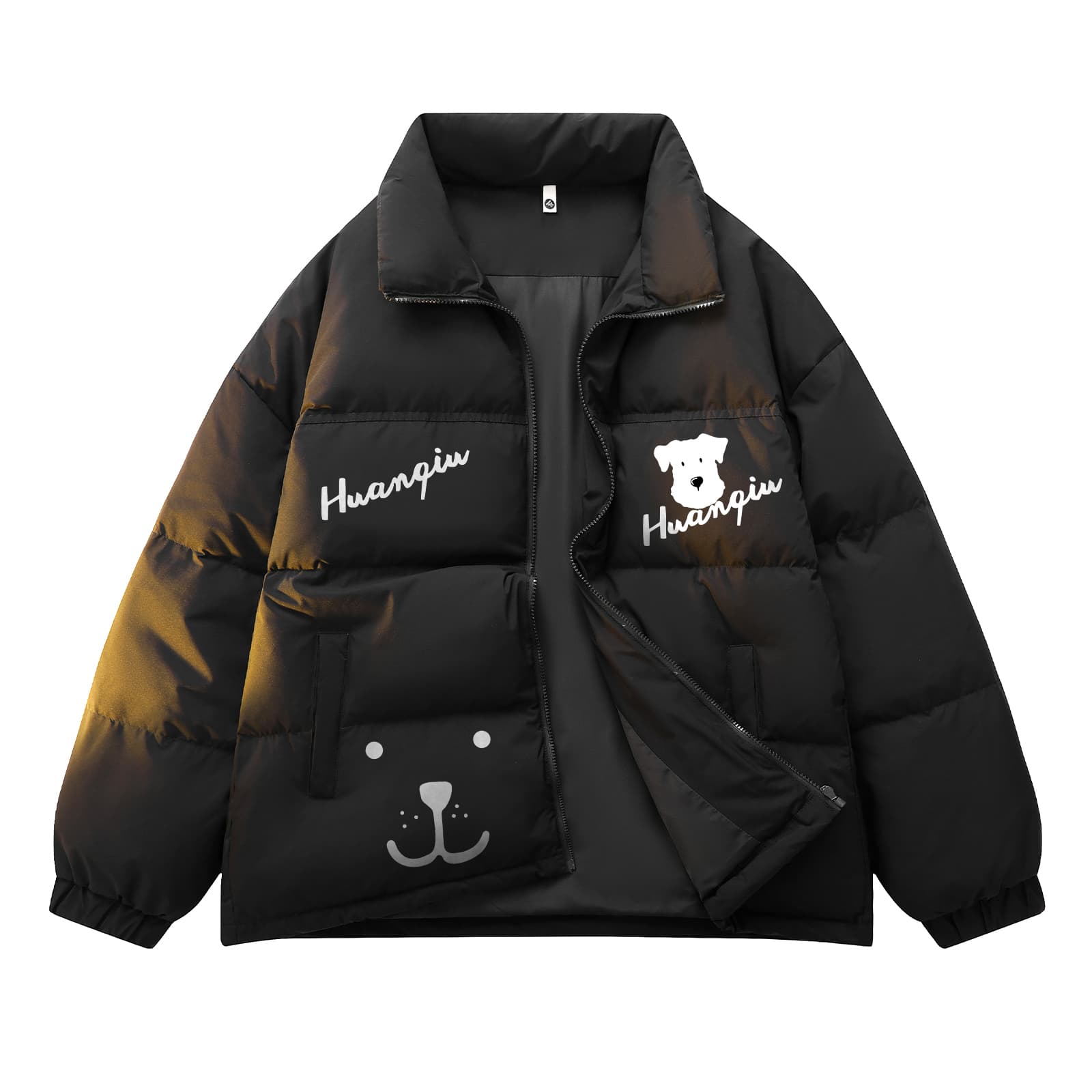 HUANQIU Down Jackets Stand Collar Thickened Puffer Jacket Black