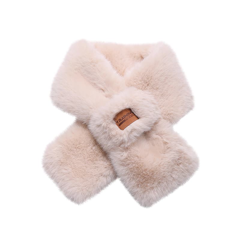 361° Faux Rabbit Fur Knit Ecru[ScarfFleeceLined Thickened]