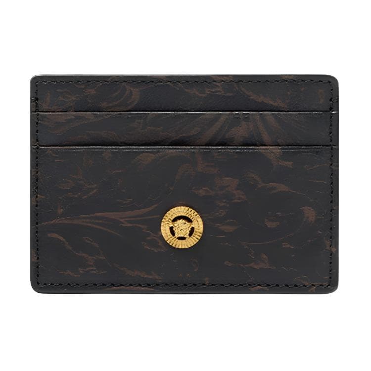 VERSACE Barocco Cow Card Holder Black & Gold Basic Set (Bag+Dust Bag)