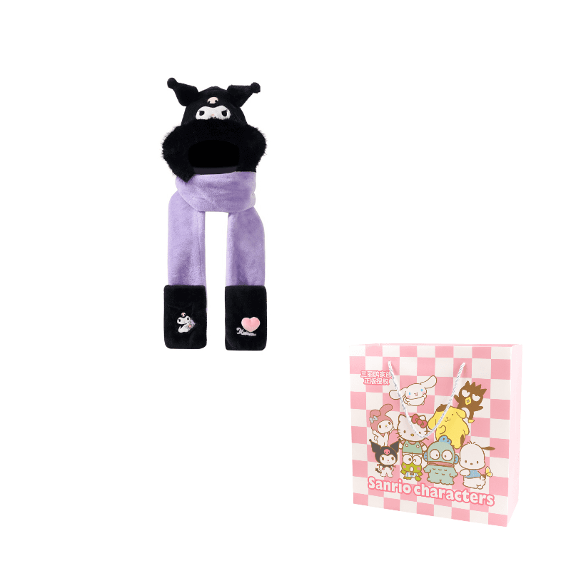 Sanrio Polyester Hoods & Plush Hats Kuromi Frayed Edge ThreePiece Set