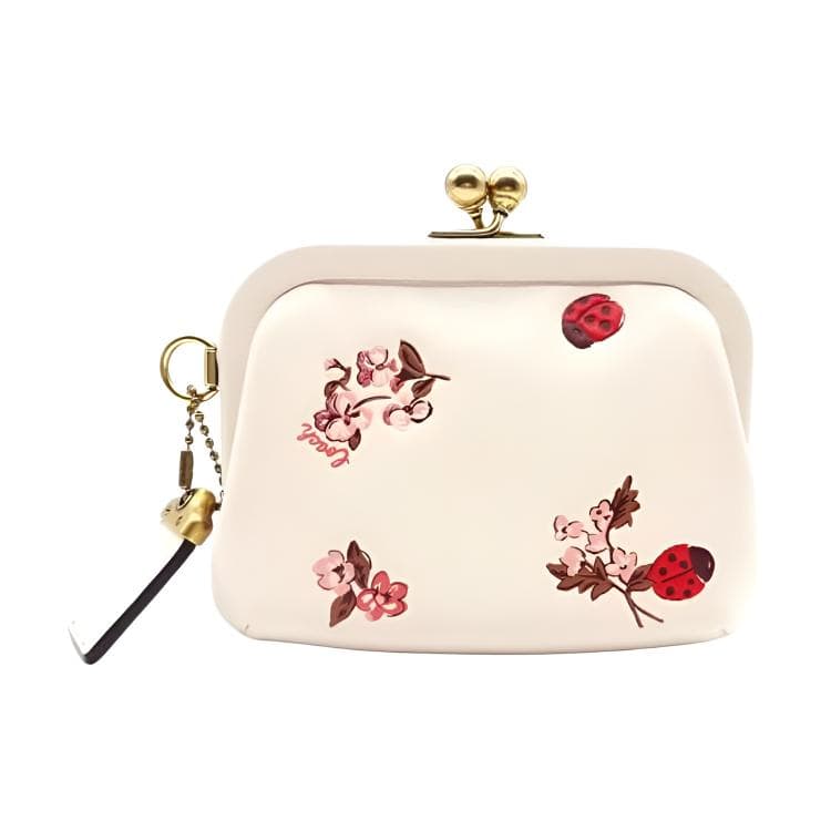 COACH Kisslock Refined Calfskin Coin Purse Regular White
