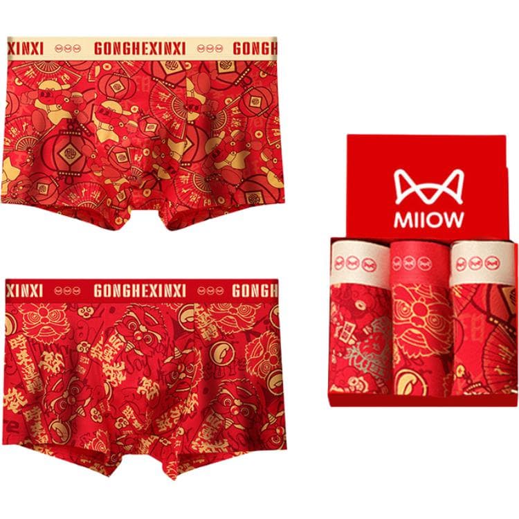 MIIOW Prosperity Zodiac Year Collection Boxer Briefs [Miiow2 Pack Box Included]Turn of Fortune+Blessing