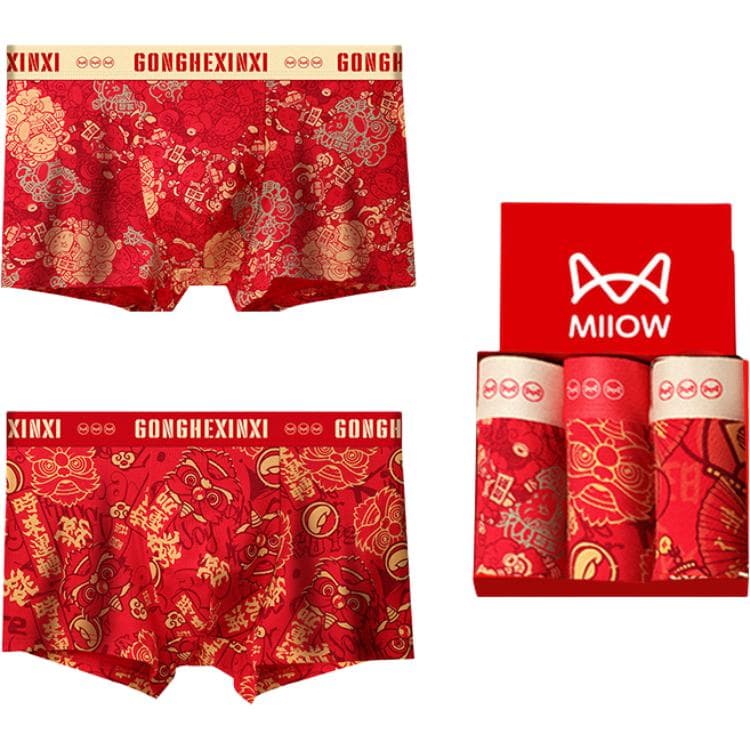 MIIOW Prosperity Zodiac Year Collection Boxer Briefs [Miiow2 Pack Box Included]Turn of Fortune+Lucky Cat