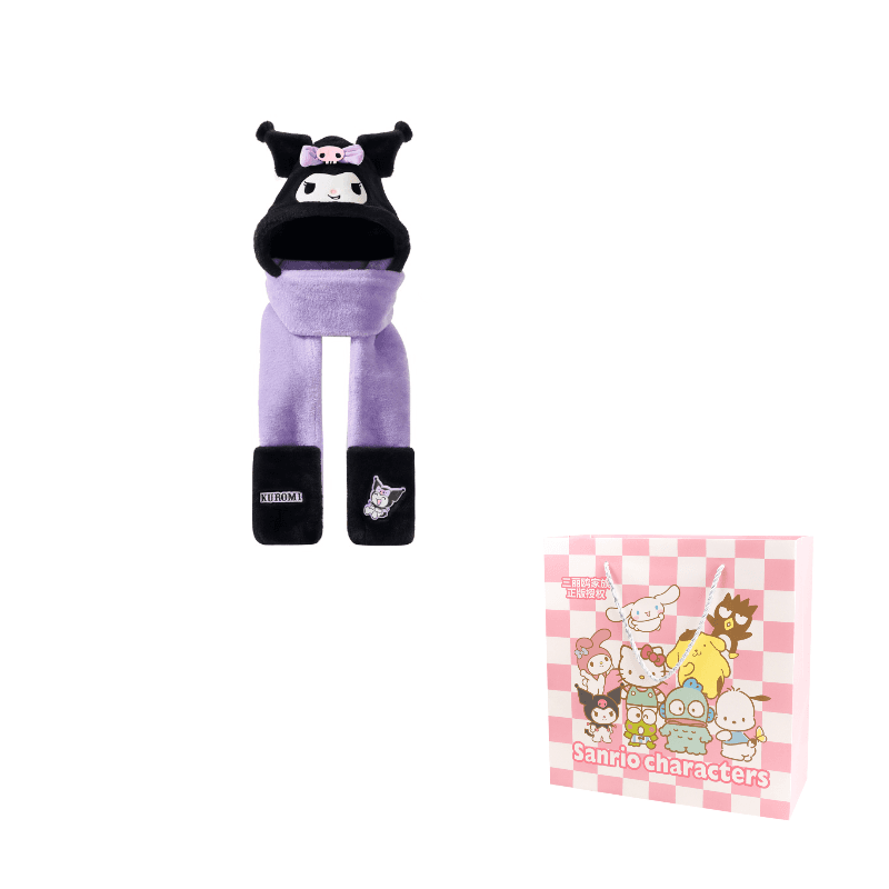 Sanrio Kuromi Hoods & Plush Hats Kuromi Black Purple ThreePiece Set
