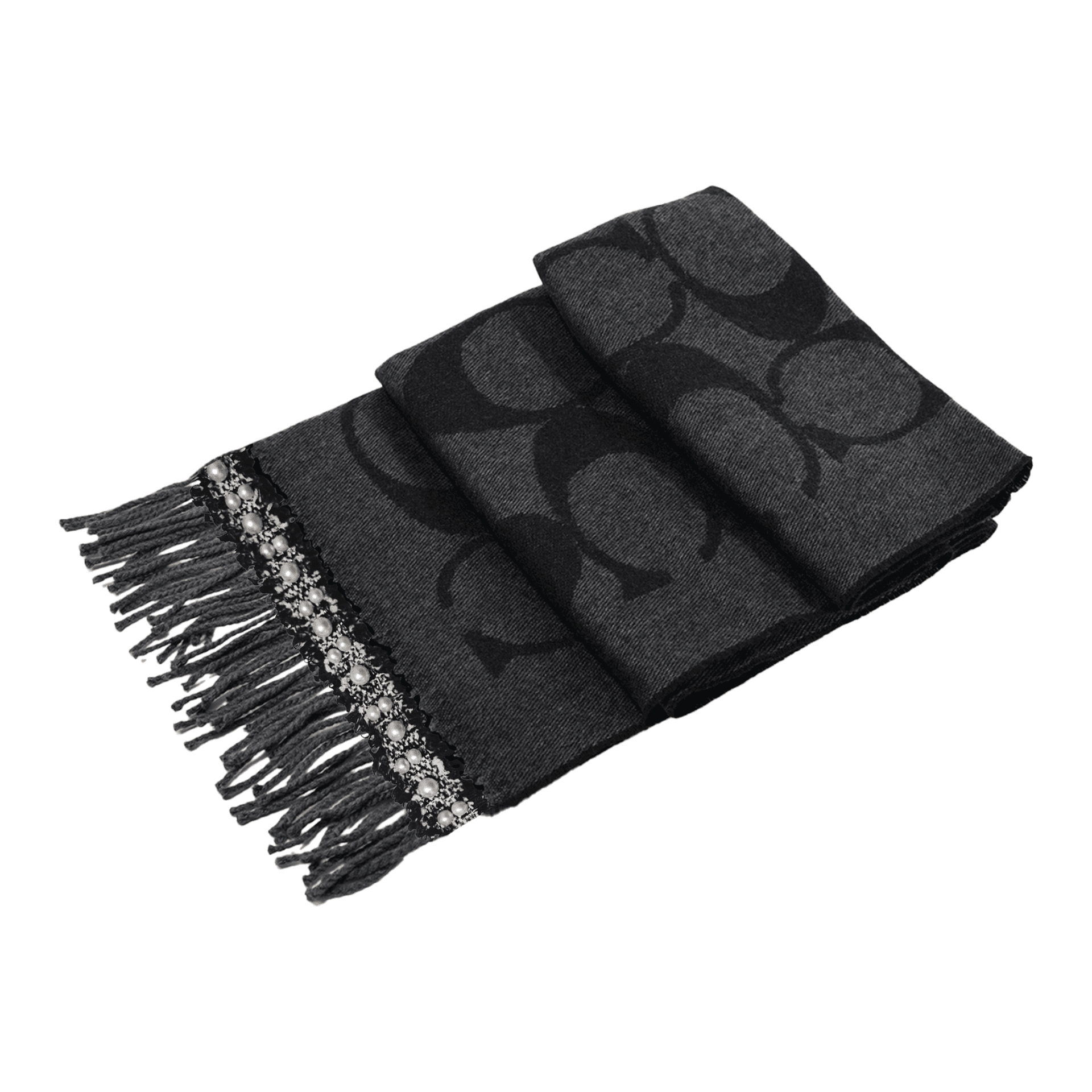 Coach jacquard fringed scarf Black