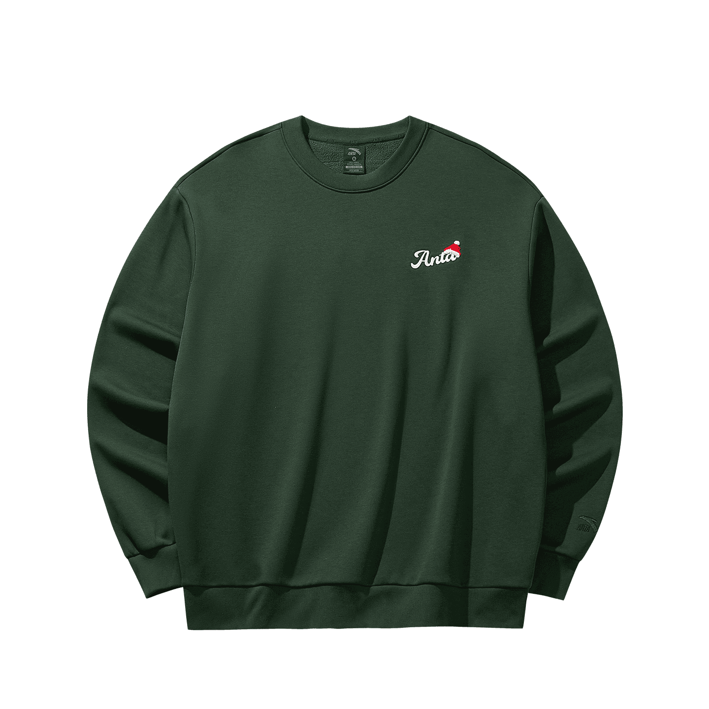 Anta Print Fleece Lined Loose Fit Letter Crew Neck Sweatshirt