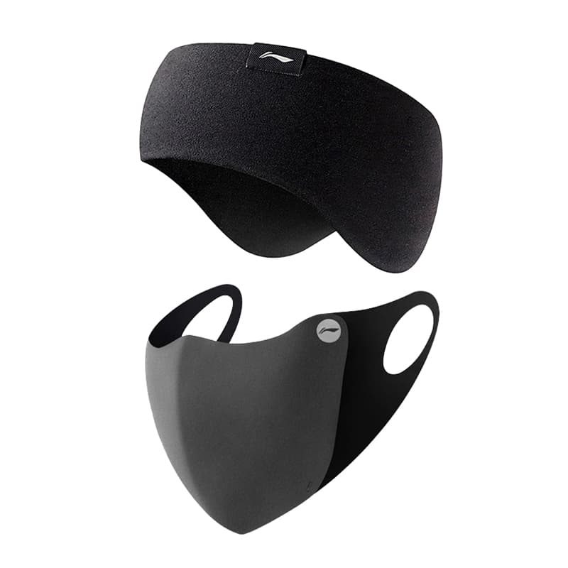 Li Ning Polyester Earmuffs Thermal Set[Earmuff+Face Mask (Black Gray)]