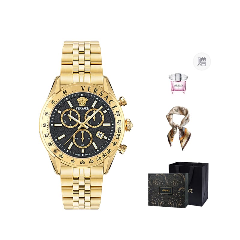 VERSACE Wrist Quartz Movement Stainless Steel Watchband White Dial Box Limited Edition+Silk Scarf