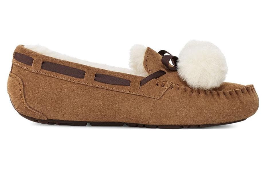 UGG Winter FleeceLined Pompom Bowknot Style Flat Chestnut Brown