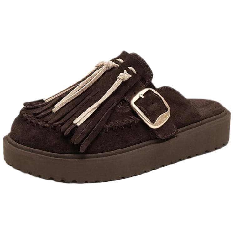 Staccato Fringe Closed Toe Slippers