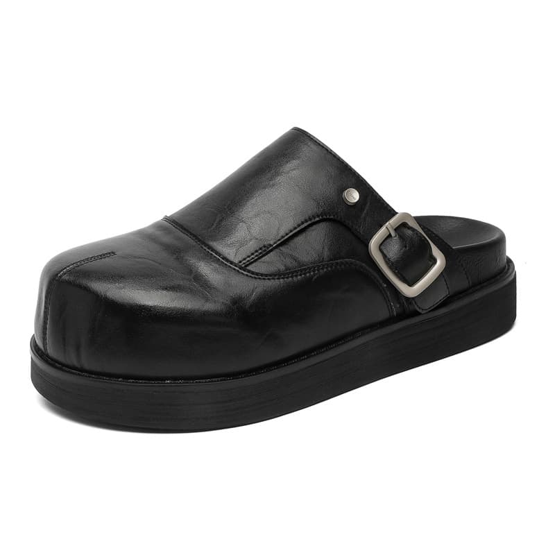 MADALLO Rubber Sole Patchwork Closed Toe Slippers Black