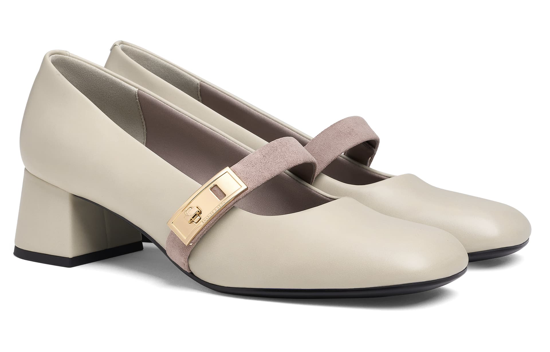 CHARLES&KEITH Small Ck PU, Textile Block Heel 4.6cm