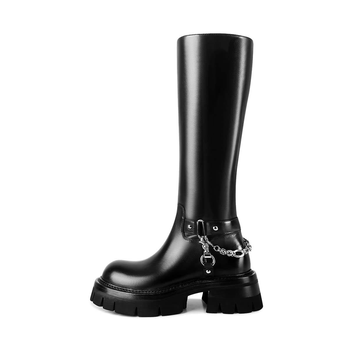 HAOYASENNU Grain Cow Knee High 6cm Urban Chic Black