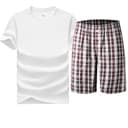 Tank Top Clothing Set (Brown Plaid KneeLength Pants+White Tank Top) 100% cotton MoistureWicking Breathable