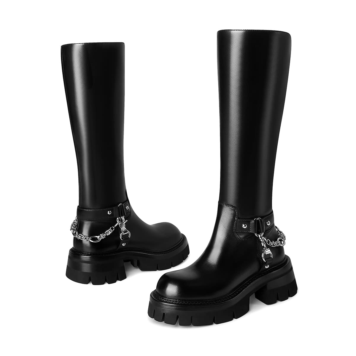 HAOYASENNU Grain Cow Knee High 6cm Urban Chic Black