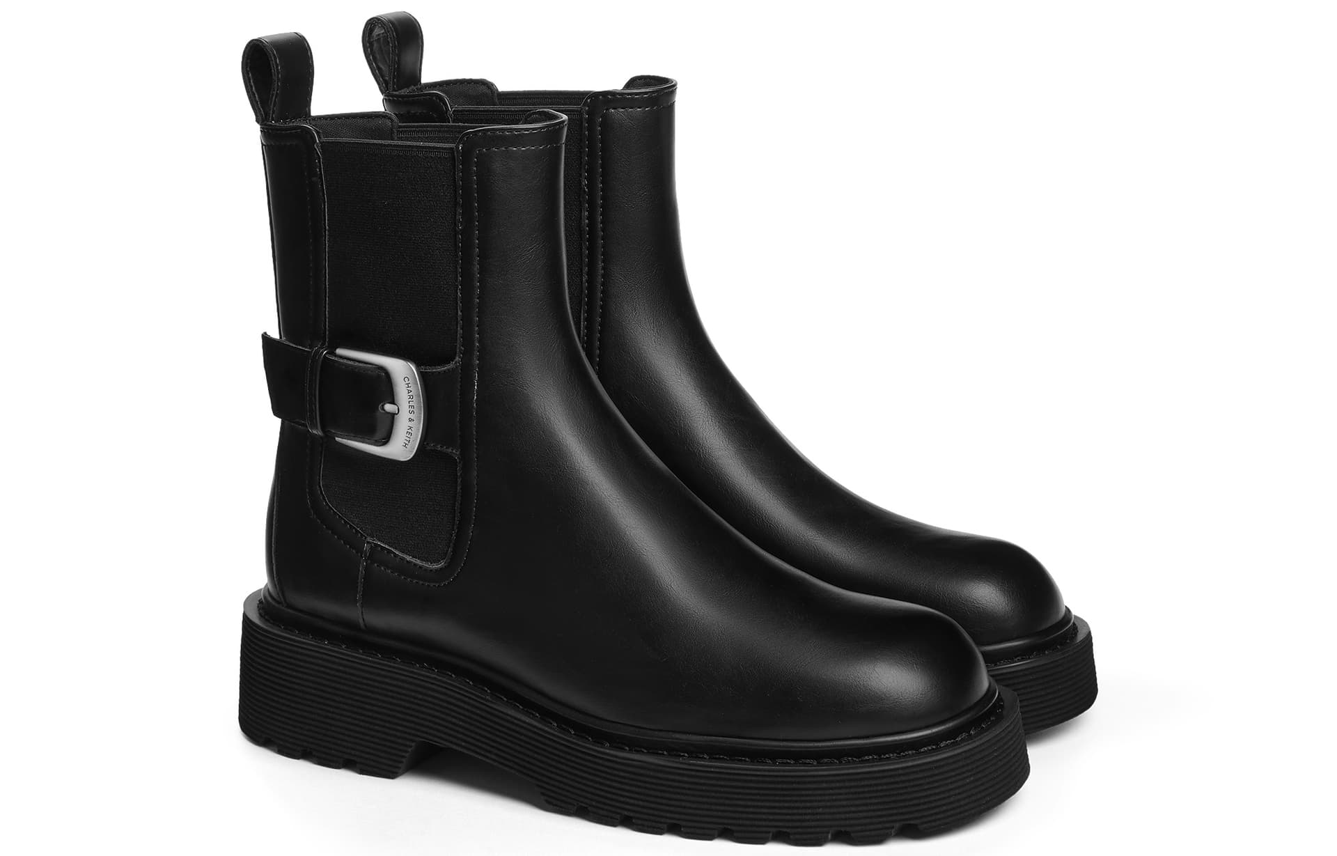 CHARLES&KEITH Small Ck Pu Ankle 4.3cm Black/Dark Brown/Dark Brown/Chalk White