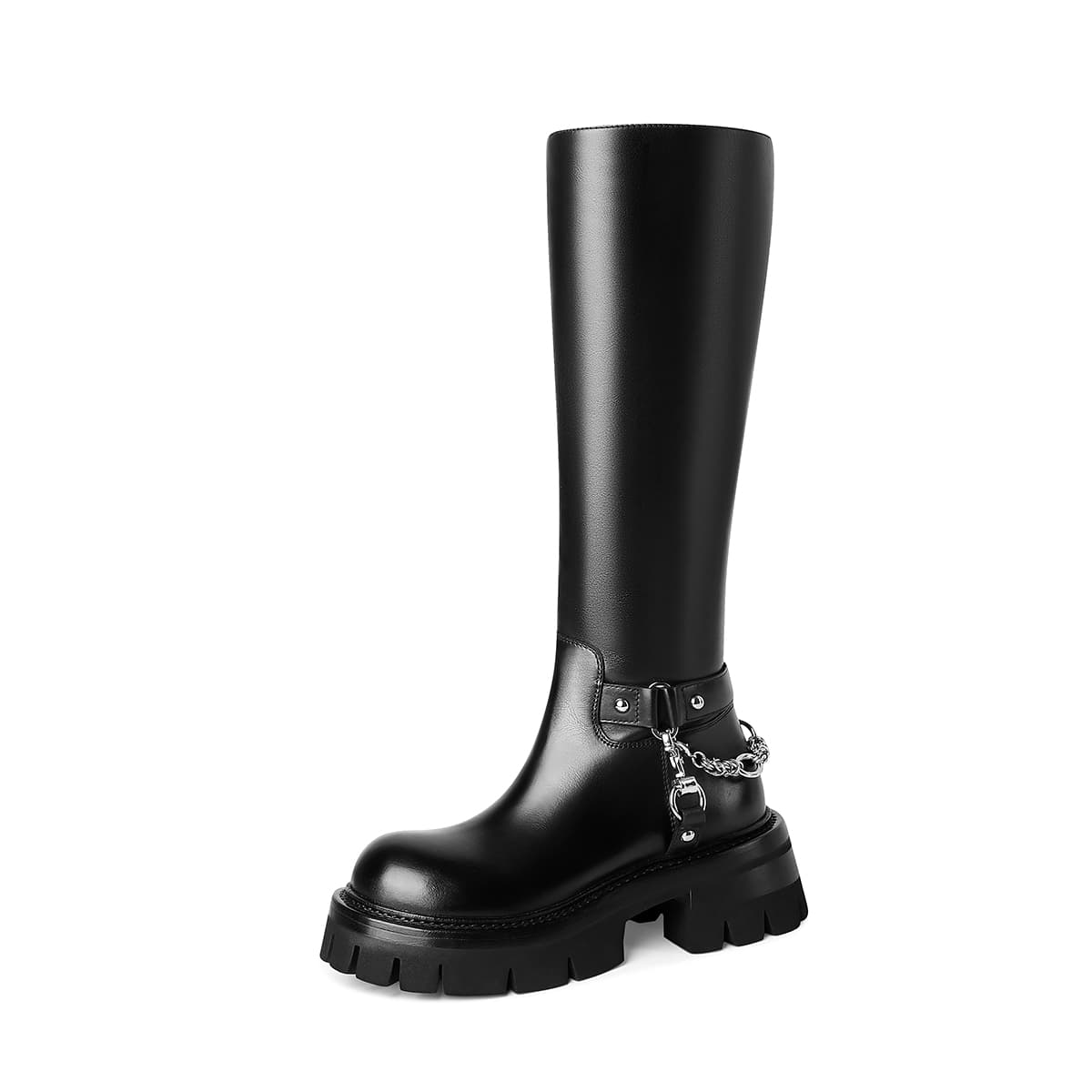HAOYASENNU Grain Cow Knee High 6cm Urban Chic Black