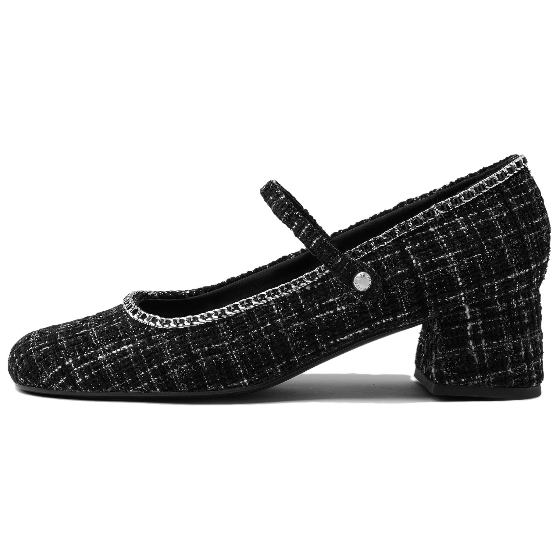 CHARLES&KEITH Small Ck Fabric Block Heel 4.6cm Black Textured
