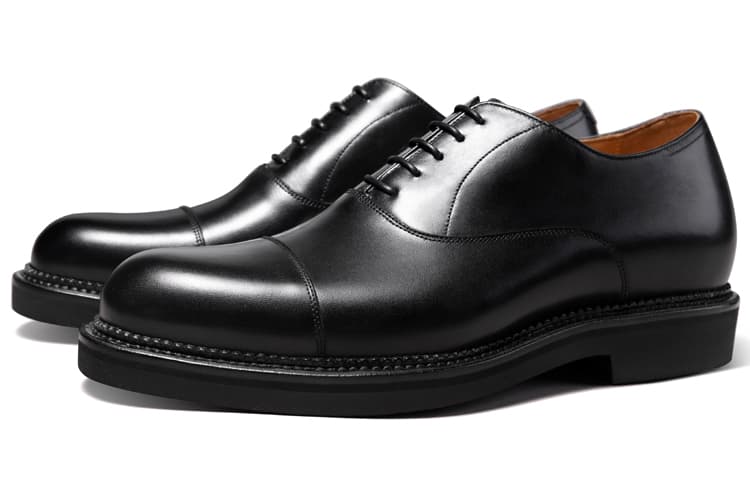 THOM WILLS British Business Calfskin Oxford Shoes, Old Money Style Dress Black
