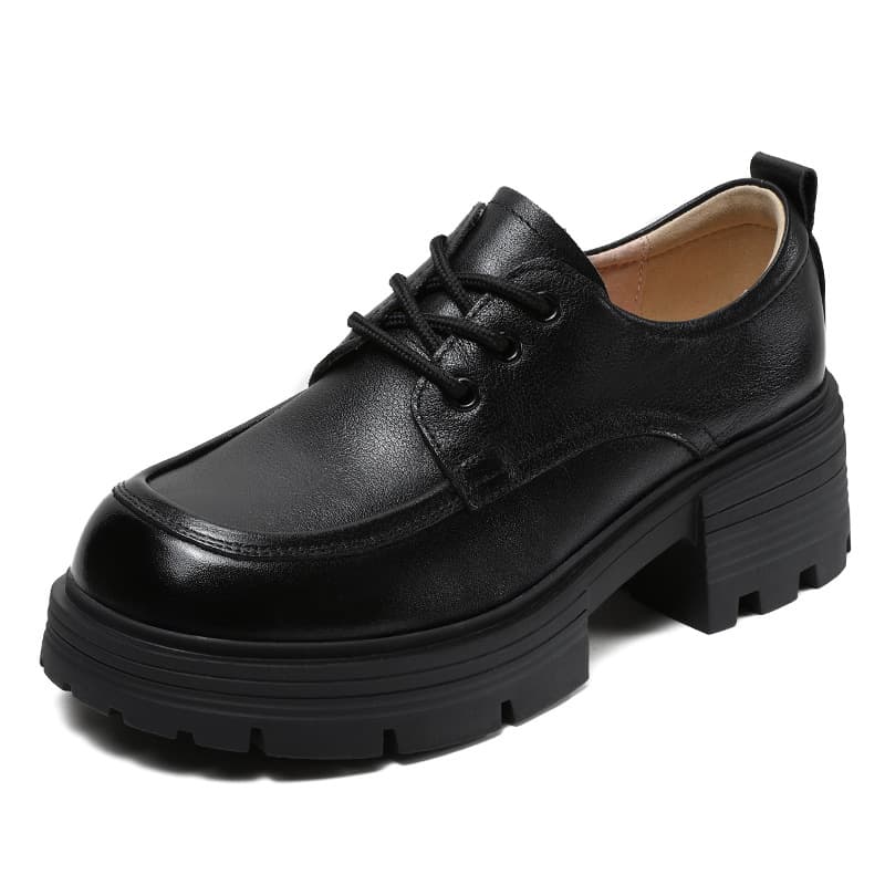 Devanro Grain Cow Block Heel 5.5cm Black Black