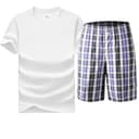 Tank Top Set (Blue Checkered KneeLength Pants+White Tank Top) 100% cotton MoistureWicking Breathable