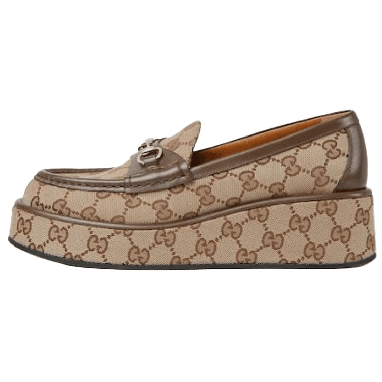 Gucci Wmns Horsebit Wedge Loafer 'GG Supreme Beige'