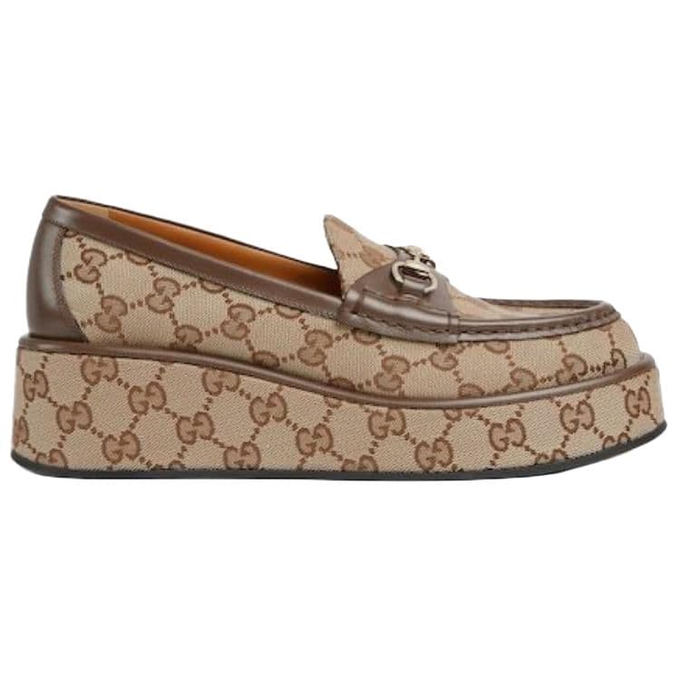 Gucci Wmns Horsebit Wedge Loafer 'GG Supreme Beige'