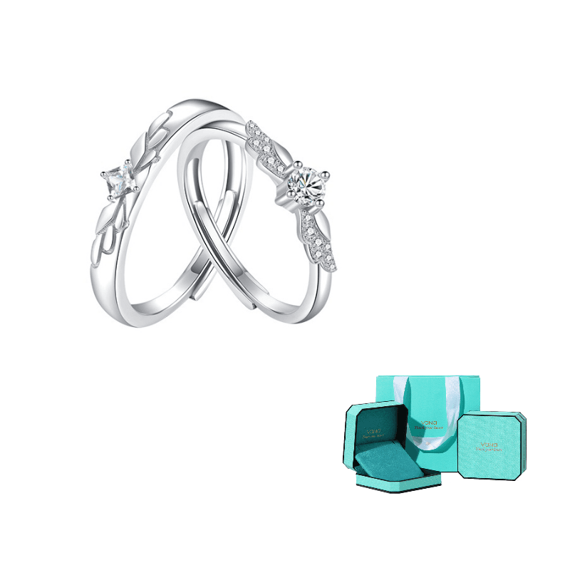 VANA S925 Sterling Silver Rings Silver White Twin Lover Couple Rings[Wings of Protection]