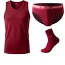 Burgundy 4 Pack (1 Tank Top+1 Briefs+2 Socks) Pure Cotton High Elasticity/Good Luck Burgundy