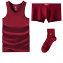 Burgundy 4 Pack (1 Tank Top+1 Boxer Shorts+2 Socks) Pure Cotton High Elastic/Good Luck Burgundy