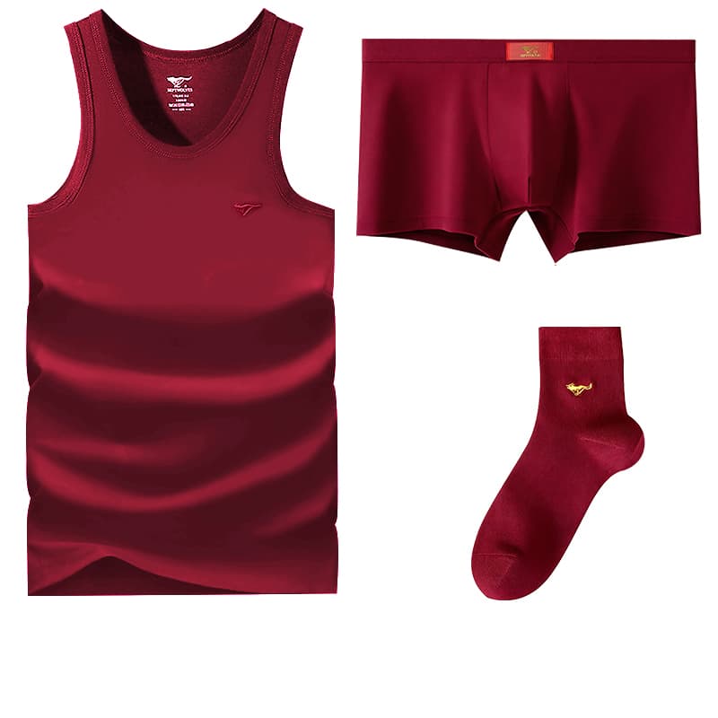 SEPTWOLVES Set Shopping Bag Burgundy 4 Pack (1 Tank Top+1 Boxer Shorts+2 Socks) Pure Cotton High Elastic/Good Luck Burgundy