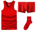 Red 4Piece Set (1 Tank Top+1 Boxer Shorts+2 Socks) Pure Cotton Soft/Celebration Red