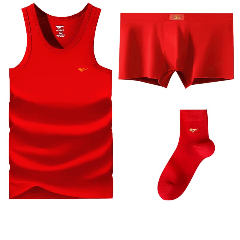 SEPTWOLVES Set Shopping Bag Red 4Piece Set (1 Tank Top+1 Boxer Shorts+2 Socks) Pure Cotton Soft/Celebration Red