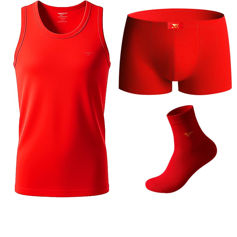 SEPTWOLVES Set Shopping Bag Red 4Piece Set (1 Tank Top+1 Boxer Shorts+2 Socks) Pure Cotton Soft/Celebration Red