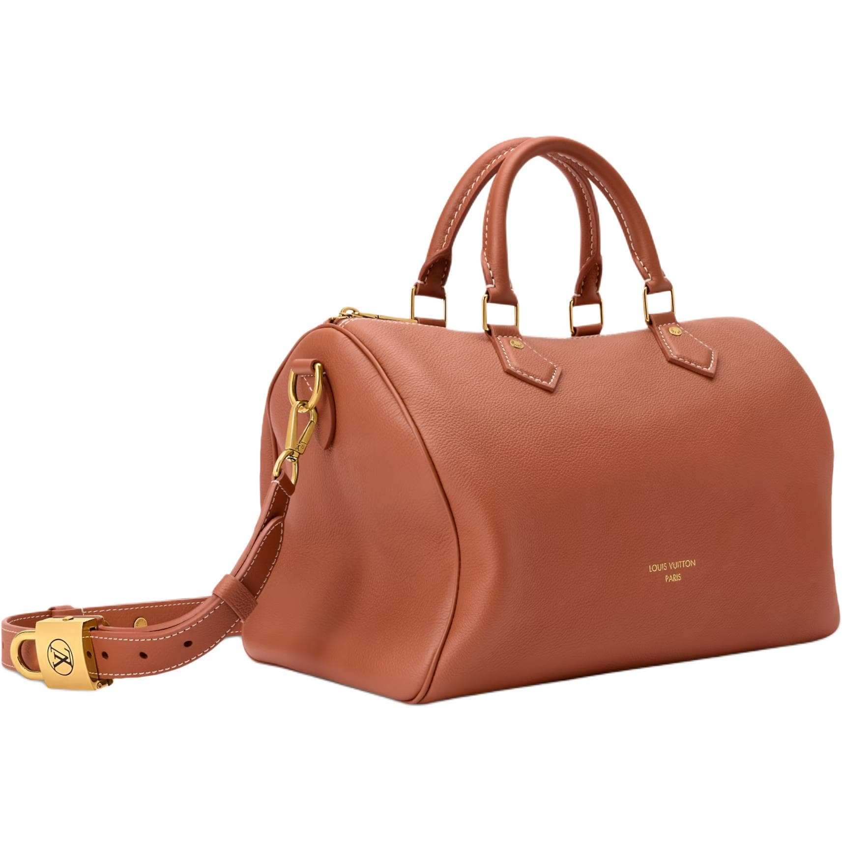 LOUIS VUITTON SPEEDY SOFT Grained Calfskin Travel Bag Cognac Brown