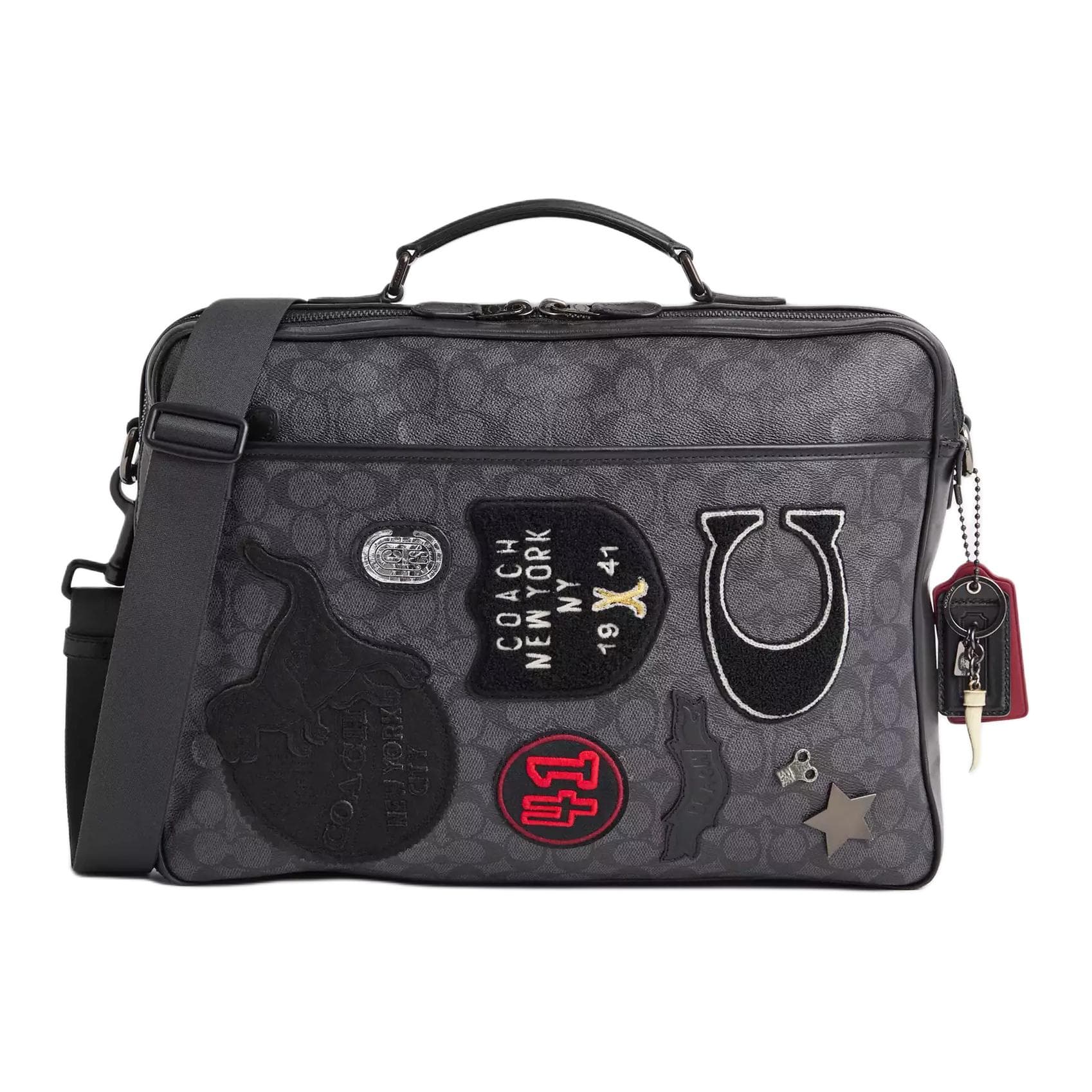COACH Gotham Artificial Leather, Coated Canvas Portable Double Shoulder Laptop Bag Large Black Basic Set (Bag+Dust Bag)