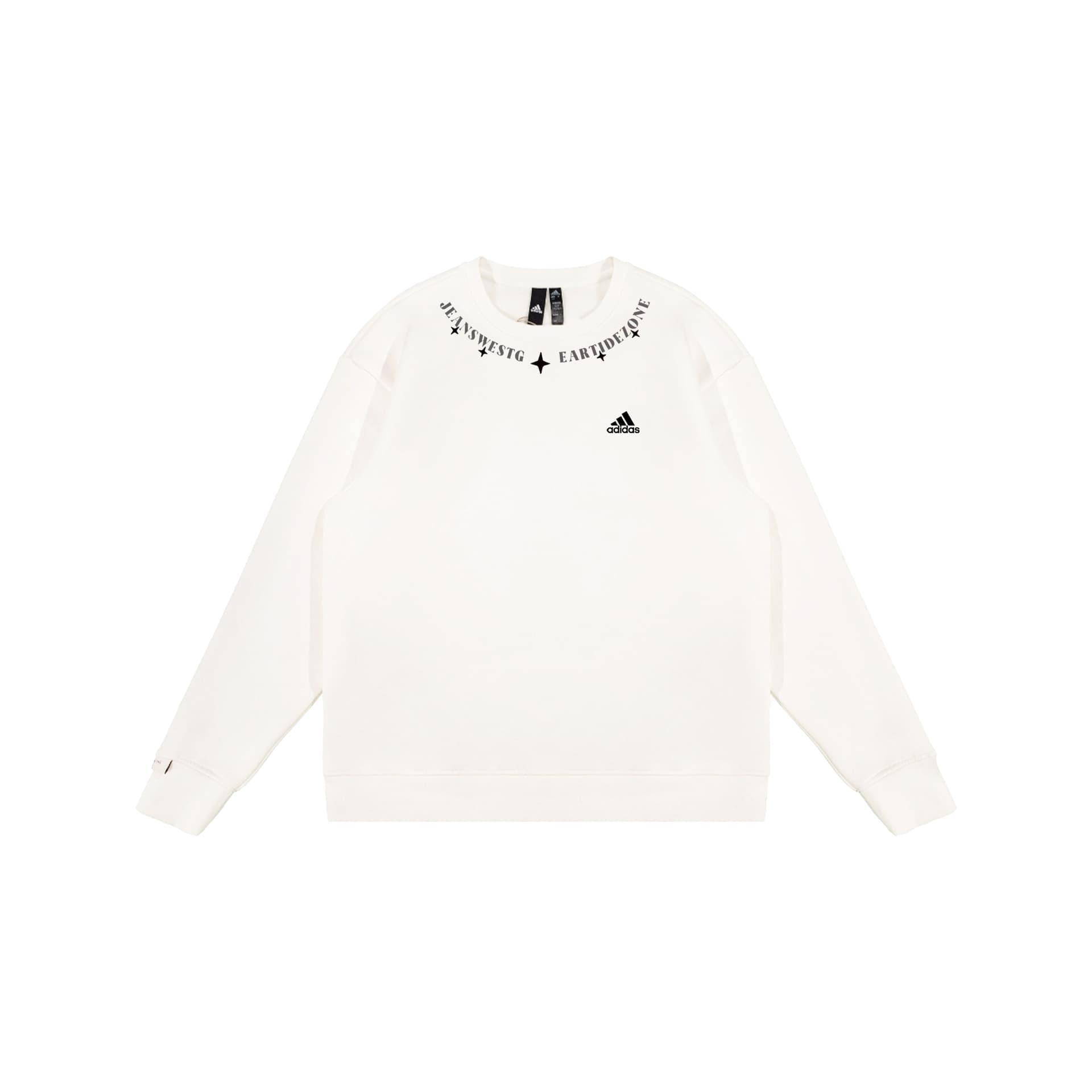Adidas LABEL Mist White Star Trail, Shimmery Cat, Niche Design, Warm, Versatile, Fleece Lined Pullover Long Sleeved