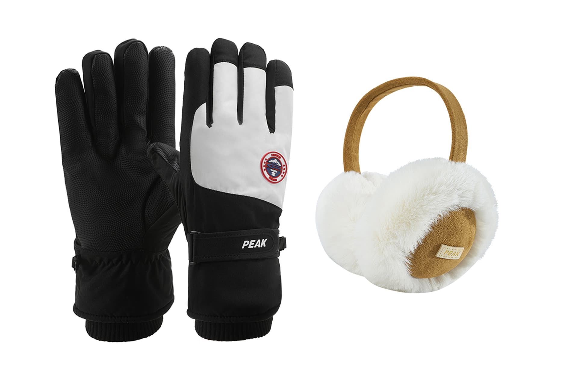 Brown Earmuff+Black White Glove