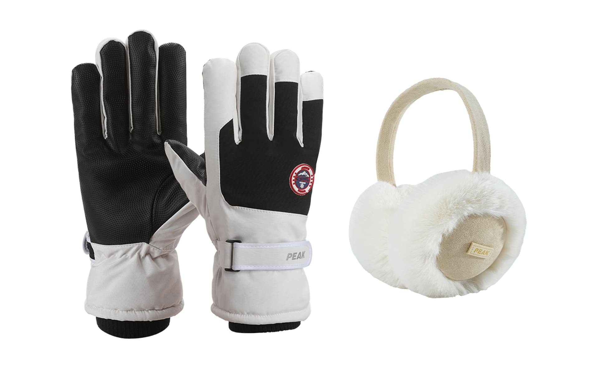 PEAK Earmuffs Khaki Earmuff+White Black Glove