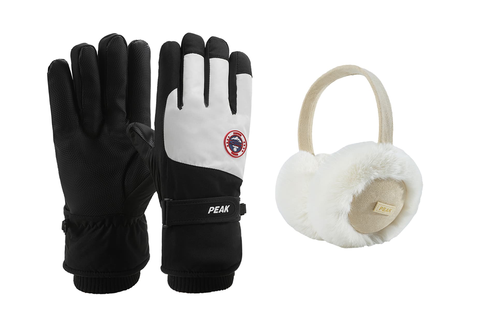 Khaki Earmuff+Black White Glove