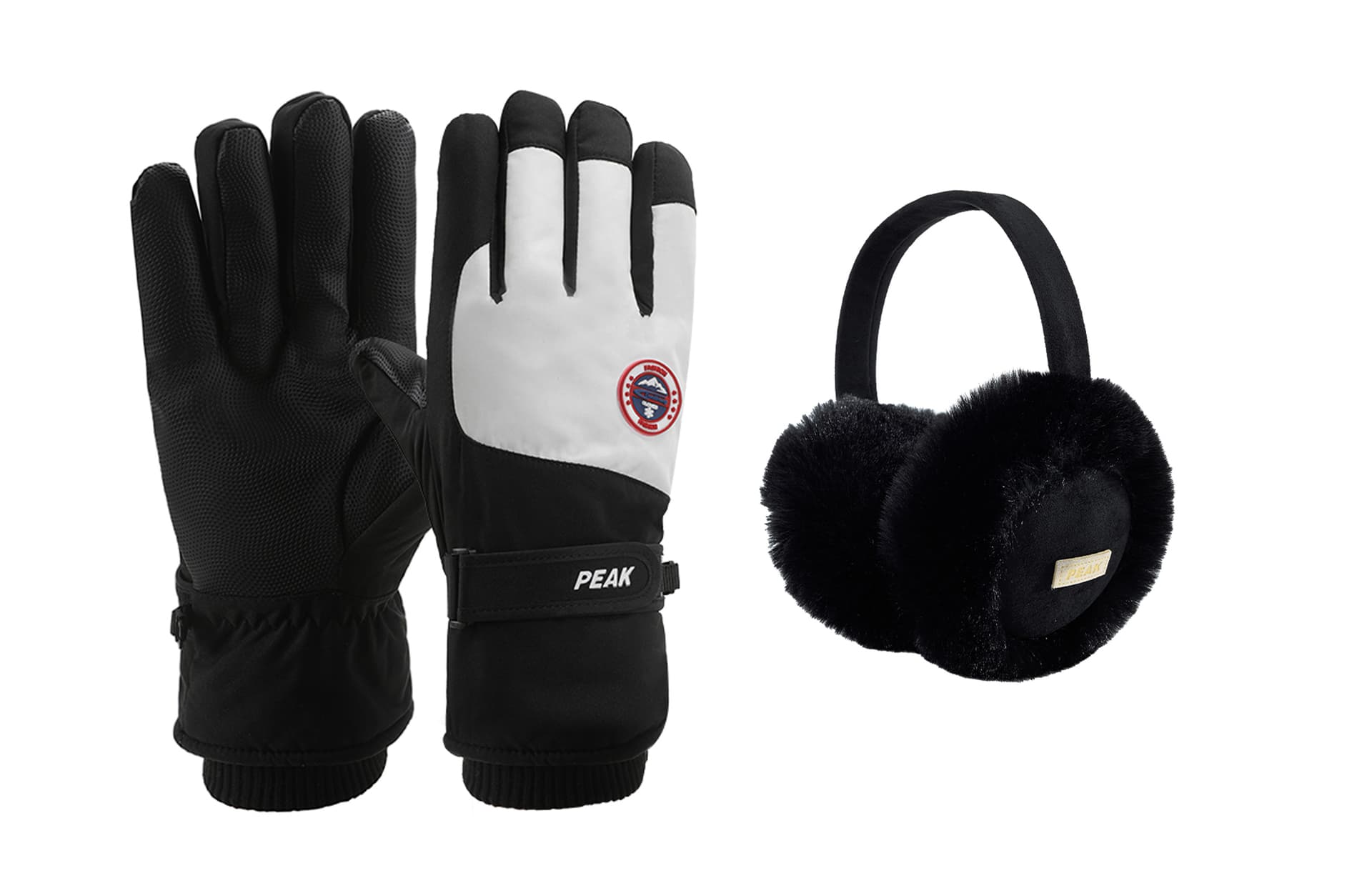 Black Earmuff+Black White Glove
