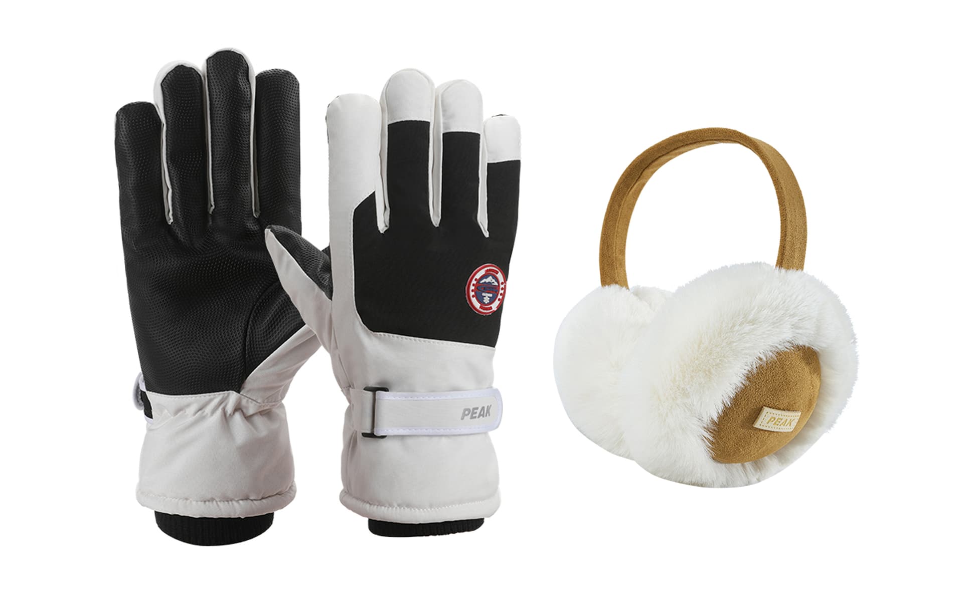 Brown Earmuff+White Black Glove