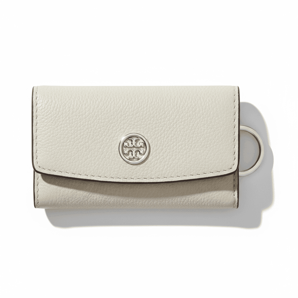TORY BURCH Robinson Litchi Grain Key Pouch Light Khaki Gray